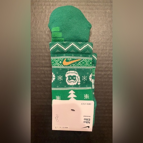 Nike Elite Dri-Fit Christmas Crew Socks Green Men’s 12-15 - Picture 2 of 5